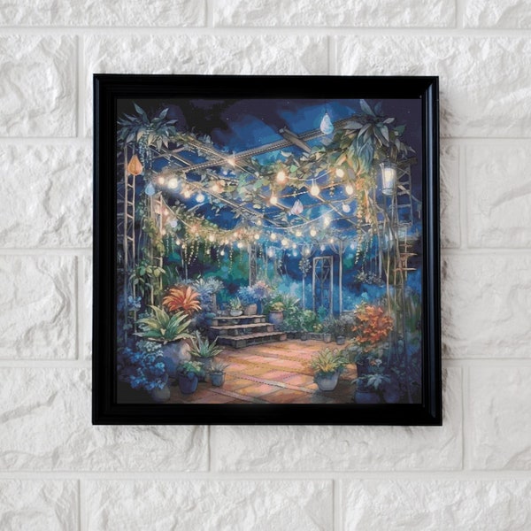 Garden at night cross stitch pattern full coverage PDF