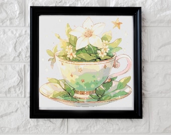 Leaf tea cross stitch pattern PDF