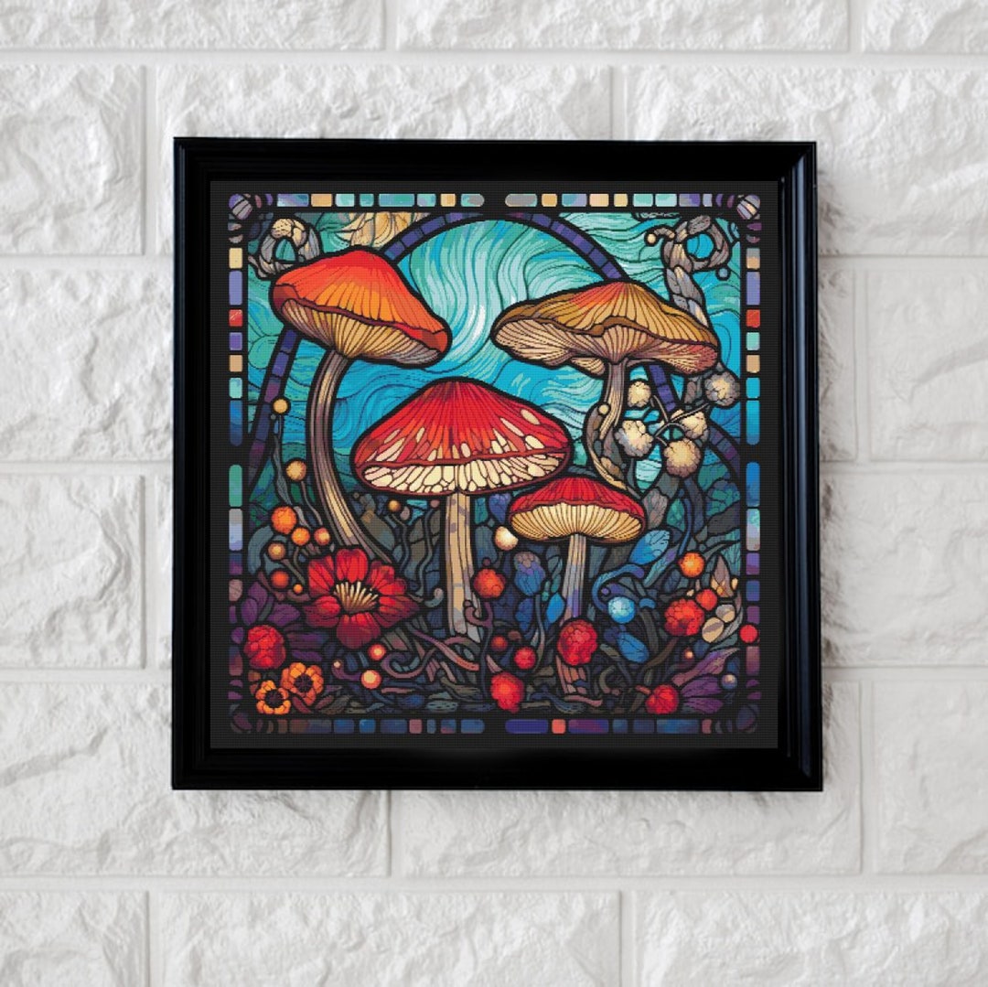Cute Mosaic Mushroom Cross Stitch Pattern Full Coverage PDF - Etsy
