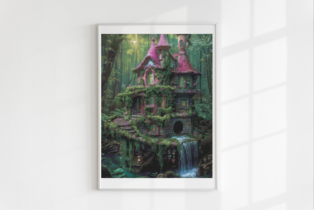 Neon Pink Castle Cross Stitch Pattern Full Coverage PDF - Etsy