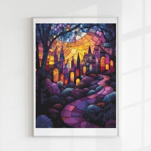 Stained glass kingdom cross stitch pattern full coverage PDF