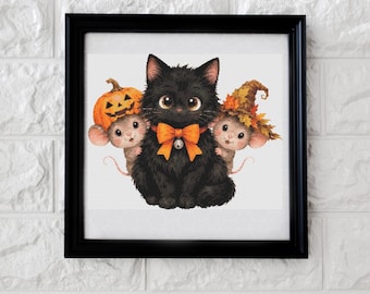 Halloween-Kreuzstichmuster mit Katze und Maus (PDF, vollständiger Download)