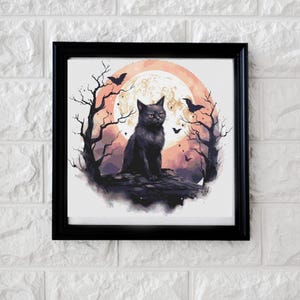 Black cat in front of the moon cross stitch pattern PDF
