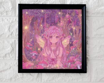 Pink anime forest fairy cross stitch pattern full coverage PDF