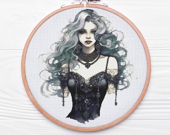 Goth girl cross stitch pattern PDF
