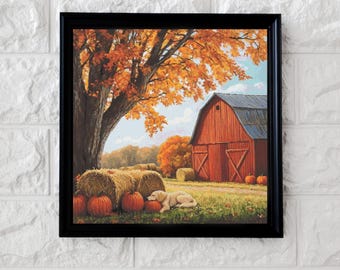 Autumn barn cross stitch pattern full coverage PDF
