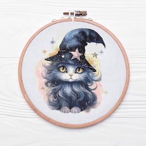 Dark witch cat cross stitch pattern  PDF