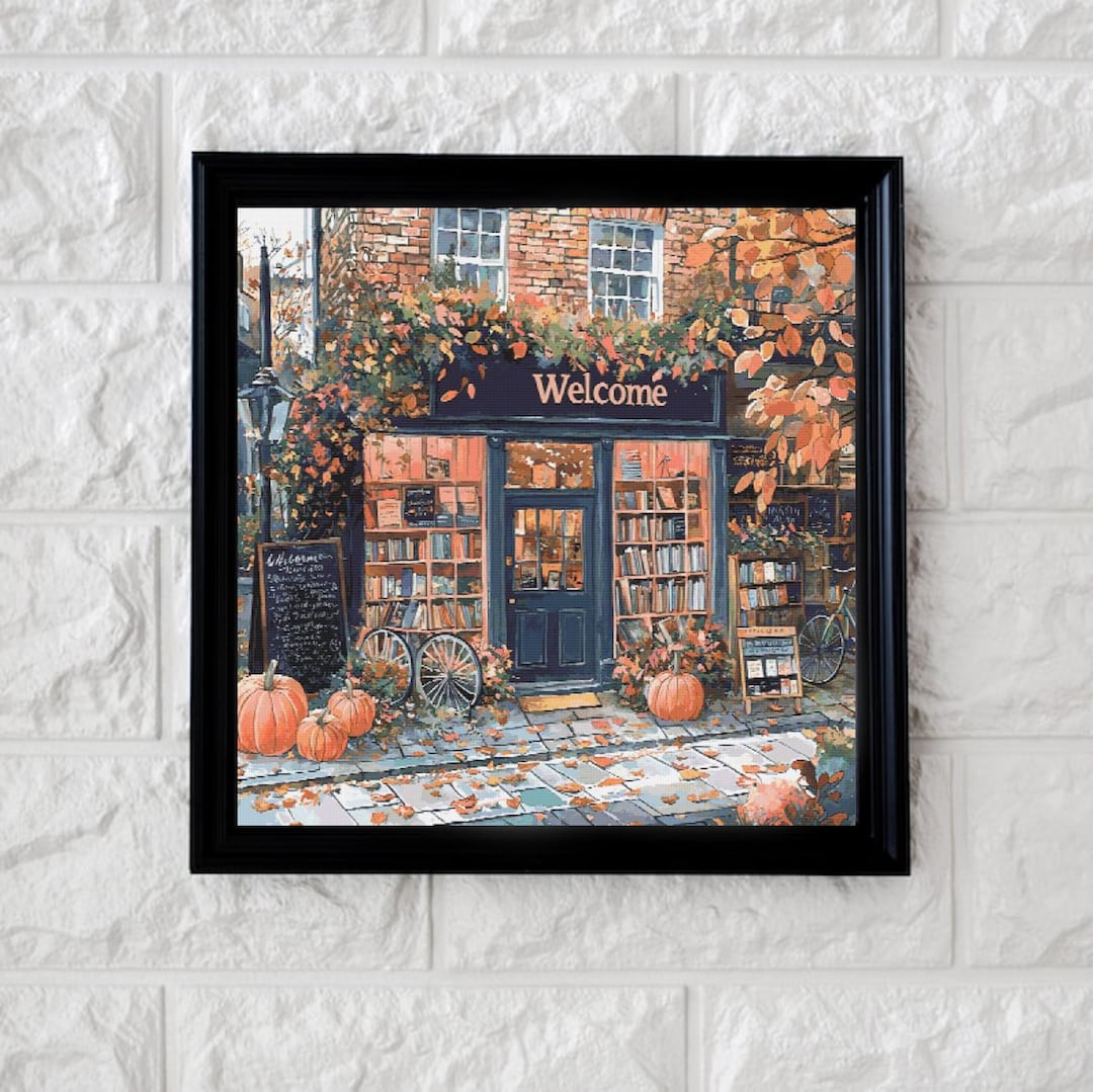 Autumn Bookshop Cross Stitch Pattern Full Coverage PDF - Etsy