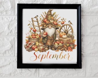 Kreuzstichmuster „Apfelgnom“ (September) – vollständige PDF-Datei zum Download