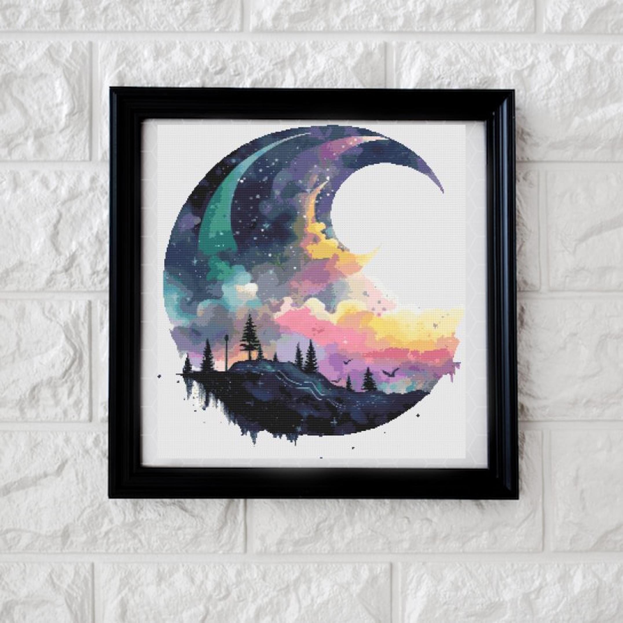 Dark Forest Moon Cross Stitch Pattern PDF - Etsy