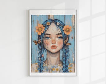 Blue haired girl cross stitch pattern full coverage PDF