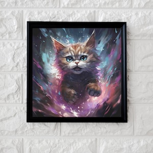 Fuzzy cat paint splatter cross stitch pattern full coverage PDF