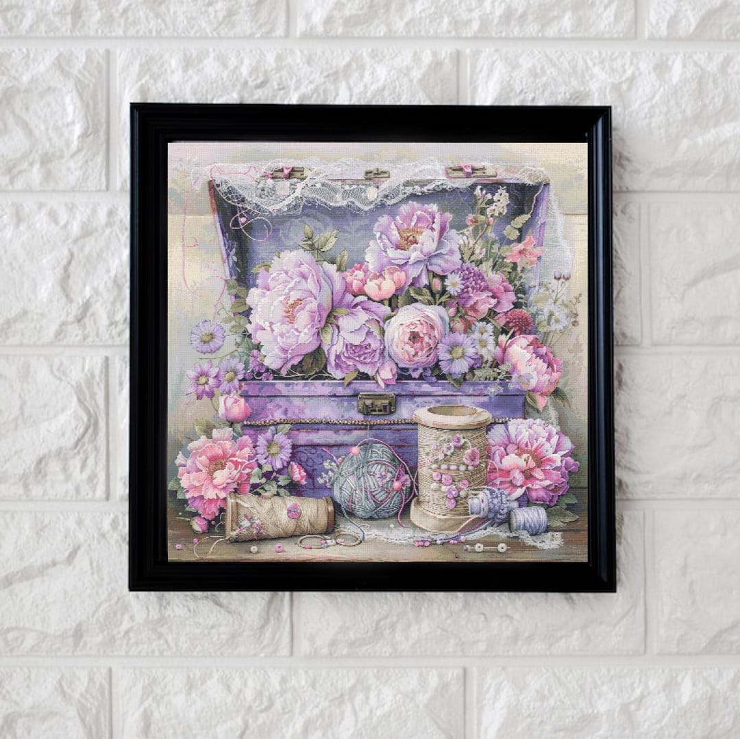 Purple Sewing Box Cross Stitch Pattern Full Coverage PDF - Etsy