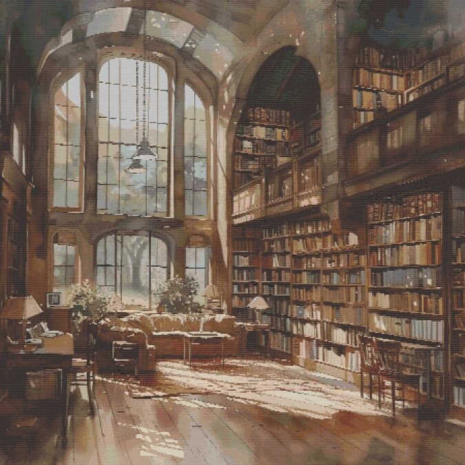 Burke Library Pattern Wooden Library Cross Stitch Pattern Full Coverage PDF - Etsy