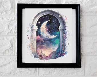 Window moon cross stitch pattern PDF