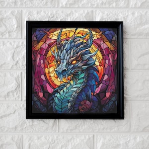 Mosaic stained glass dragon cross stitch pattern full coverage PDF
