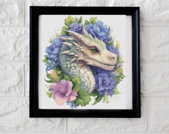 Floral green dragon cross stitch pattern PDF
