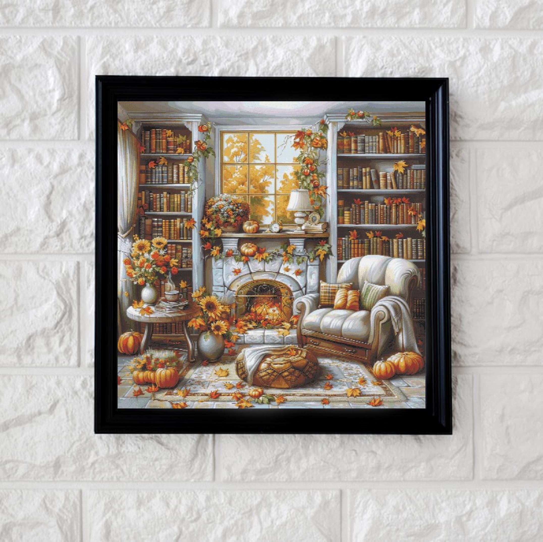 Autumn Library Cross Stitch Pattern Full Coverage PDF - Etsy