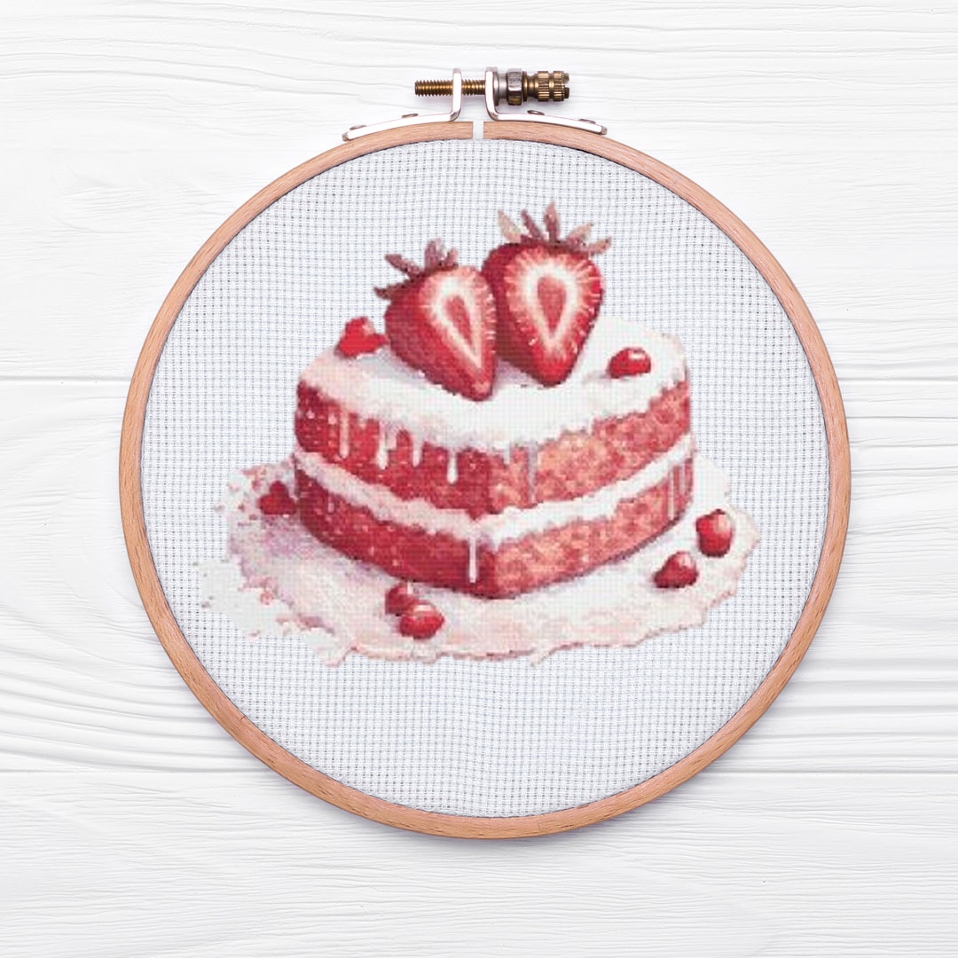 Strawberry Heart Cake Cross Stitch Pattern PDF - Etsy