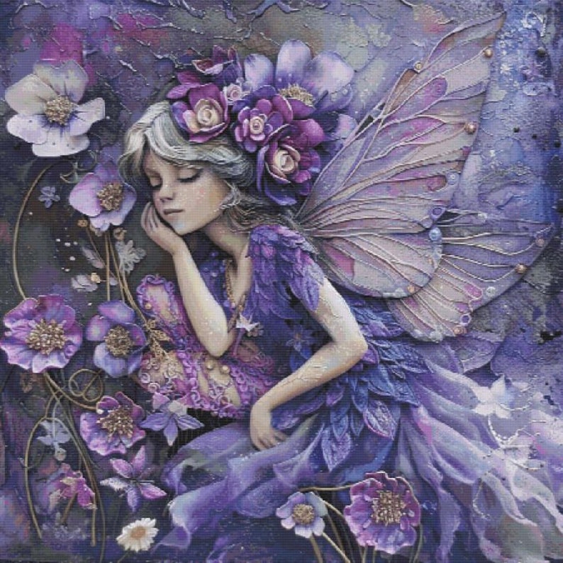 Purple Flower Fairy Cross Stitch Pattern Full Coverage PDF - Etsy