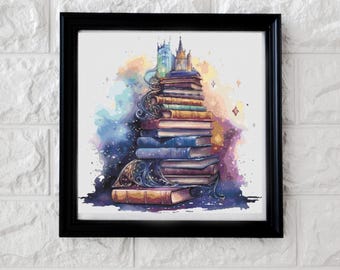 Castle on the books cross stitch pattern PDF