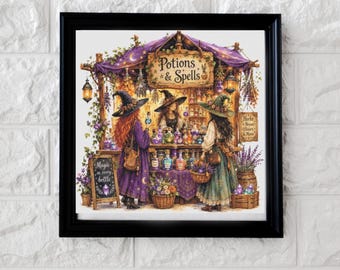 Potion and spells shop cross stitch pattern full coverage PDF Digital download