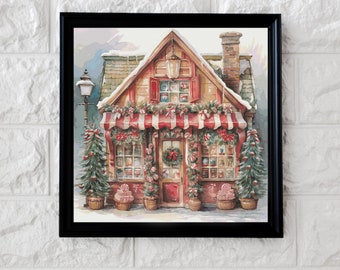 Christmas village shop cross stitch pattern full coverage PDF