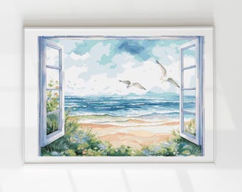 Beach window cross stitch pattern PDF