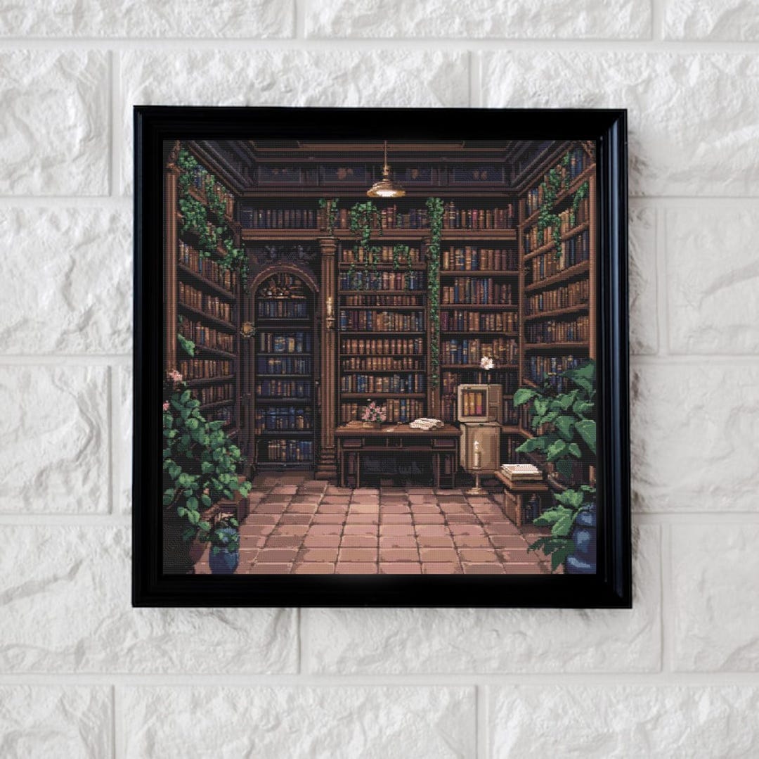 Pixel Library Cross Stitch Pattern Full Coverage PDF - Etsy