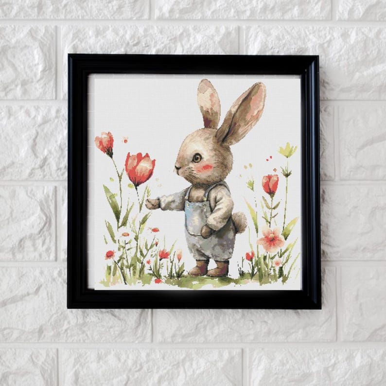 Cute Flower Bunny Cross Stitch Pattern PDF Etsy