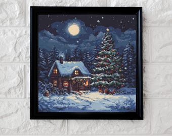Pixel Christmas cross stitch pattern full coverage PDF