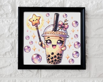 Fairy bubble tea cross stitch pattern PDF