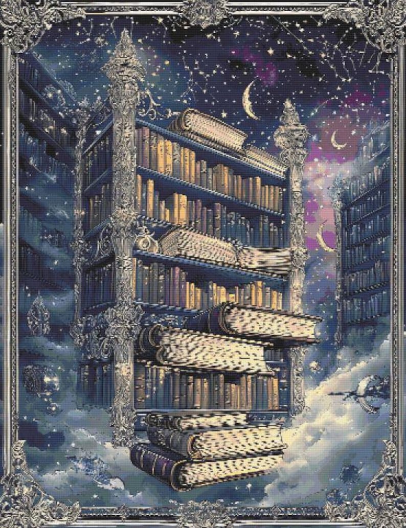 Magical Bookcase Cross Stitch Pattern Full Coverage PDF - Etsy