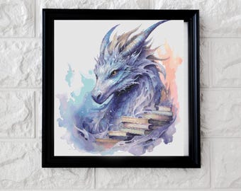 Dragon and his books cross stitch pattern PDF