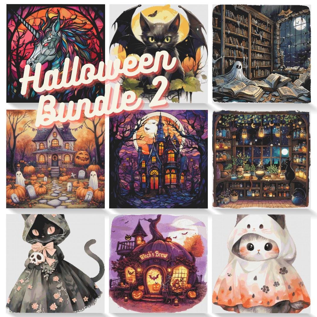 Halloween Cross Stitch Pattern Bundle Full Coverage PDF - Etsy