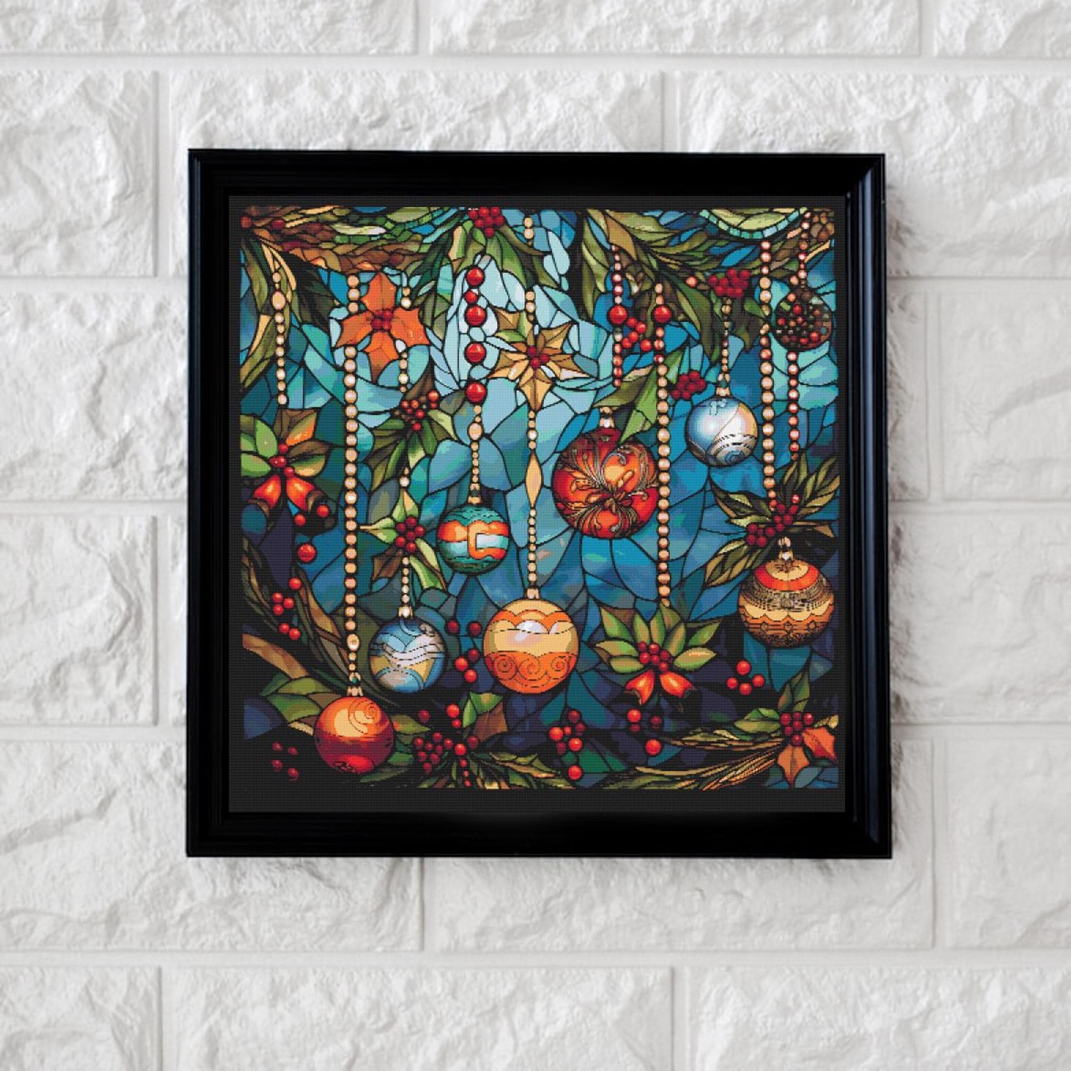 Christmas bauble stained glass cross stitch pattern full coverage PDF