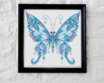 Kreuzstichmuster „Blauer Juwelenschmetterling“ (PDF-Download)
