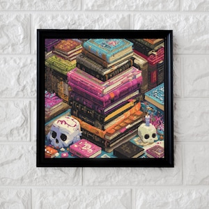 Wzór haftu krzyżykowego "Pixel Skull Books" w formacie PDF