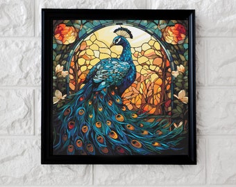 Peacock stained glass cross stitch pattern full coverage PDF