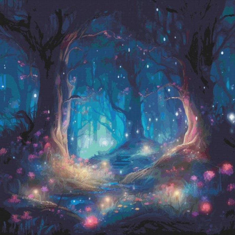 Deep Enchanted Forest Cross Stitch Pattern Full Coverage PDF - Etsy