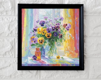 Rainbow flowers cross stitch pattern full coverage PDF