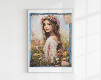 Spring woman cross stitch pattern full coverage PDF