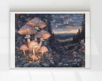 Pretty mushrooms cross stitch pattern full coverage PDF