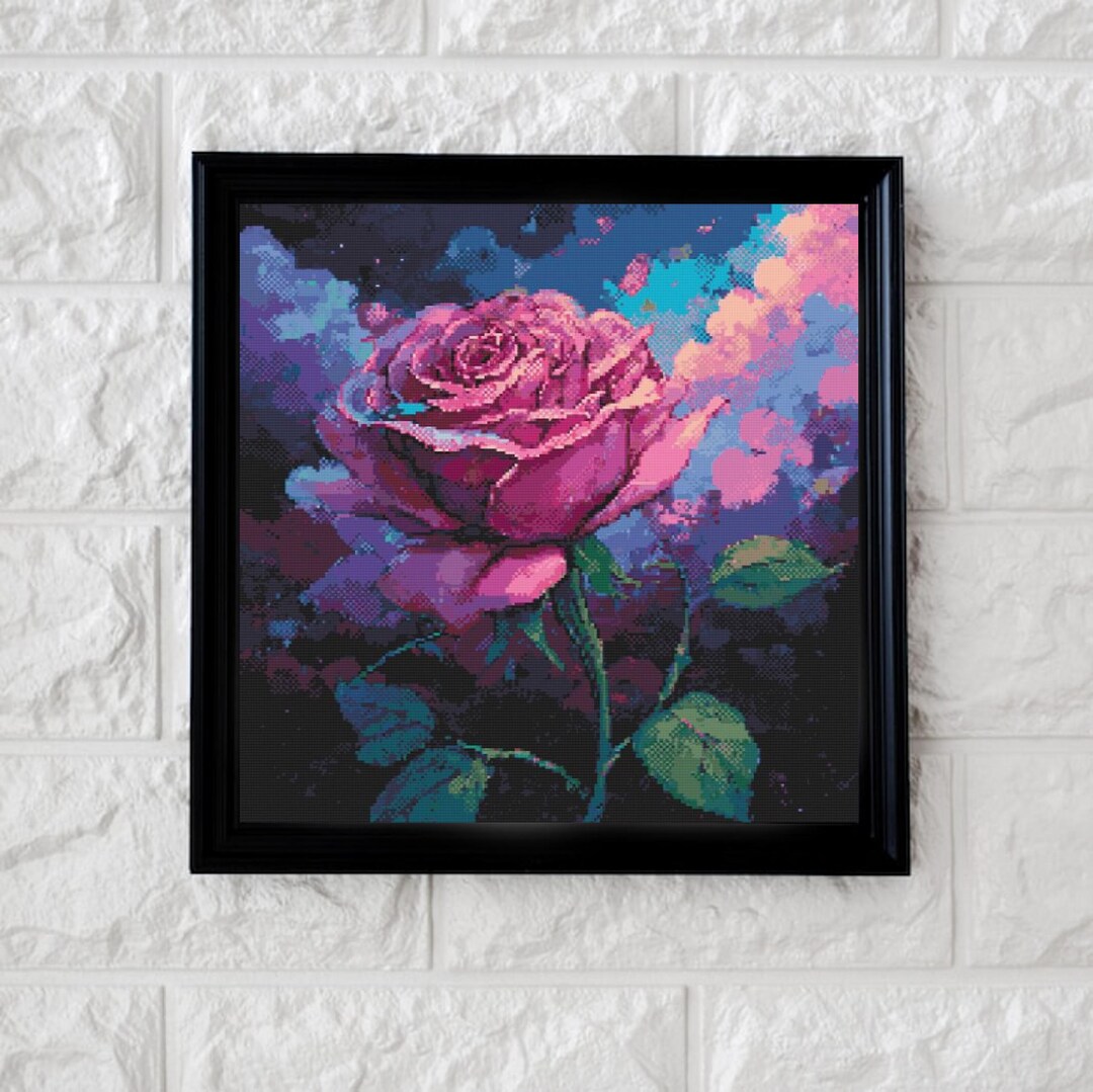 Pixel Galaxy Rose Cross Stitch Pattern Full Coverage PDF - Etsy