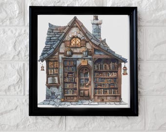 Old home bookshop cross stitch pattern PDF