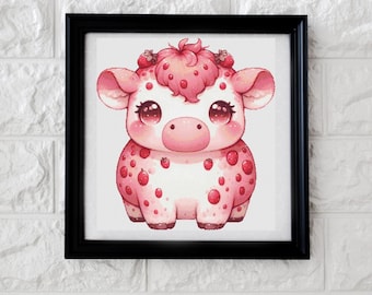 Patrón de punto de cruz de vaca de fresa en formato PDF