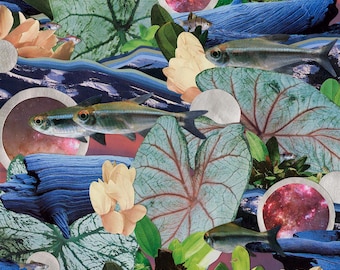 Aquarium — Original Framed Collage Art, 10x10, Surreal Mixed Media