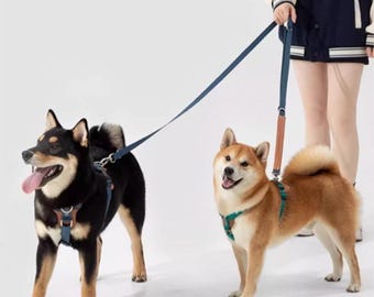 Hands Free Dog Leash with Leather Handle, Crossbody Nylon Lead, Adjustable Pet Belt