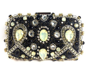 Amore Jewell Black color with Beads/rhinestones/Crystal ~wedding clutch/bridal clutch/crystal bag/bridal purse/Fashion purse/evening purse