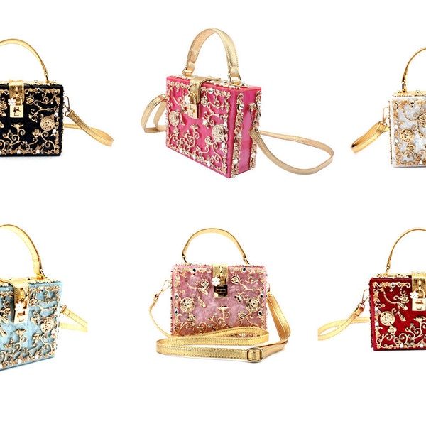Amore Jewell Hard case w/handle ~ wedding clutch/bridal clutch/bridal purse/Fashion purse/evening purse ~ Pink/Peach/Blue/White/Black color